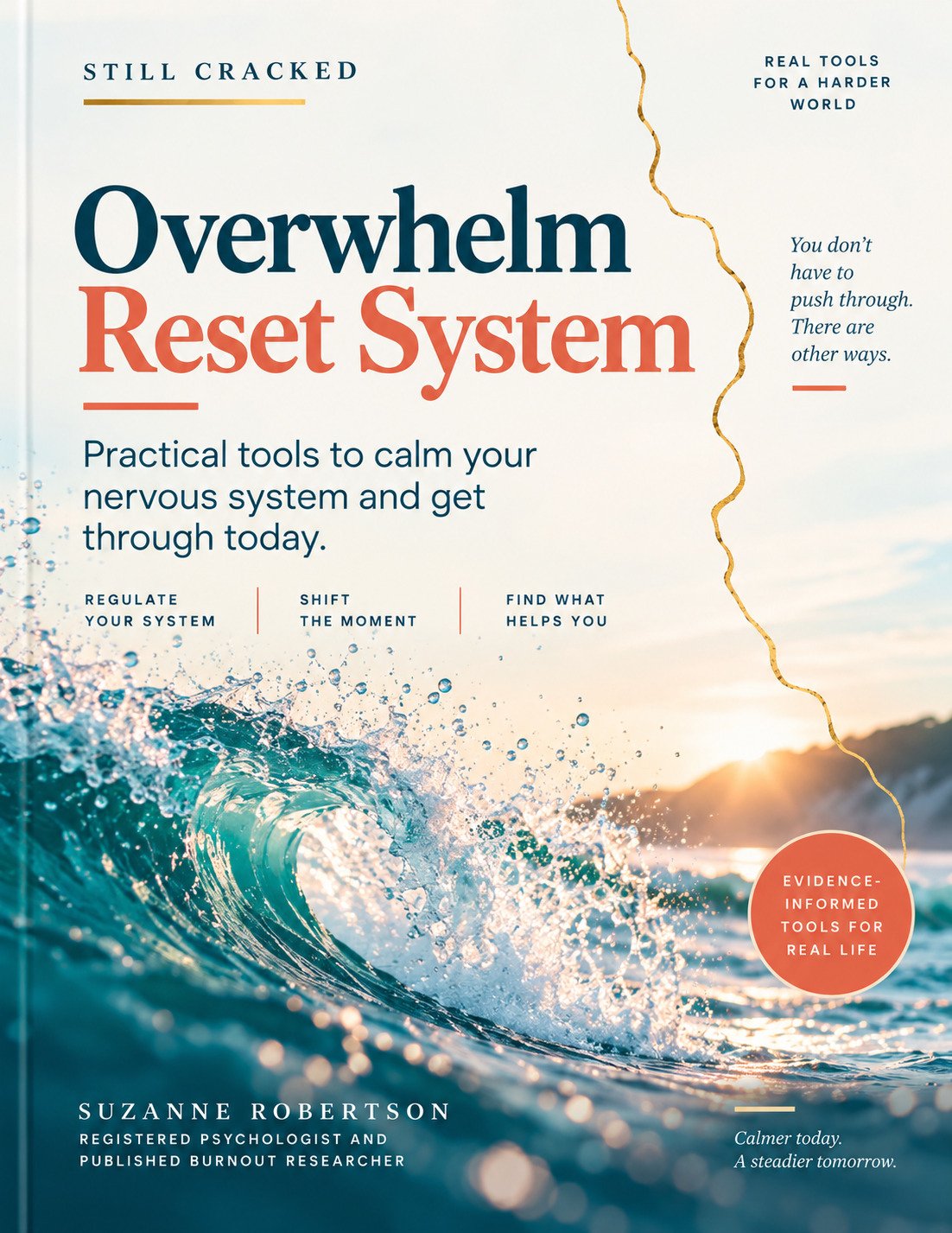 Cover of The Overwhelm Reset System &mdash; Still Cracked, teal strata above the four stress-state panels