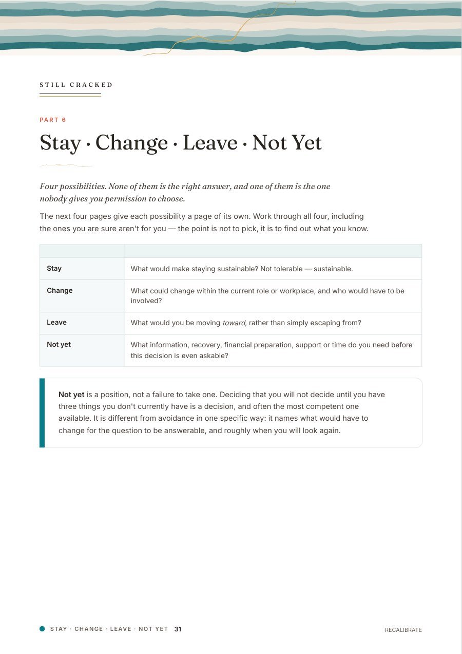 RECALIBRATE page 31: Stay, Change, Leave, Not Yet