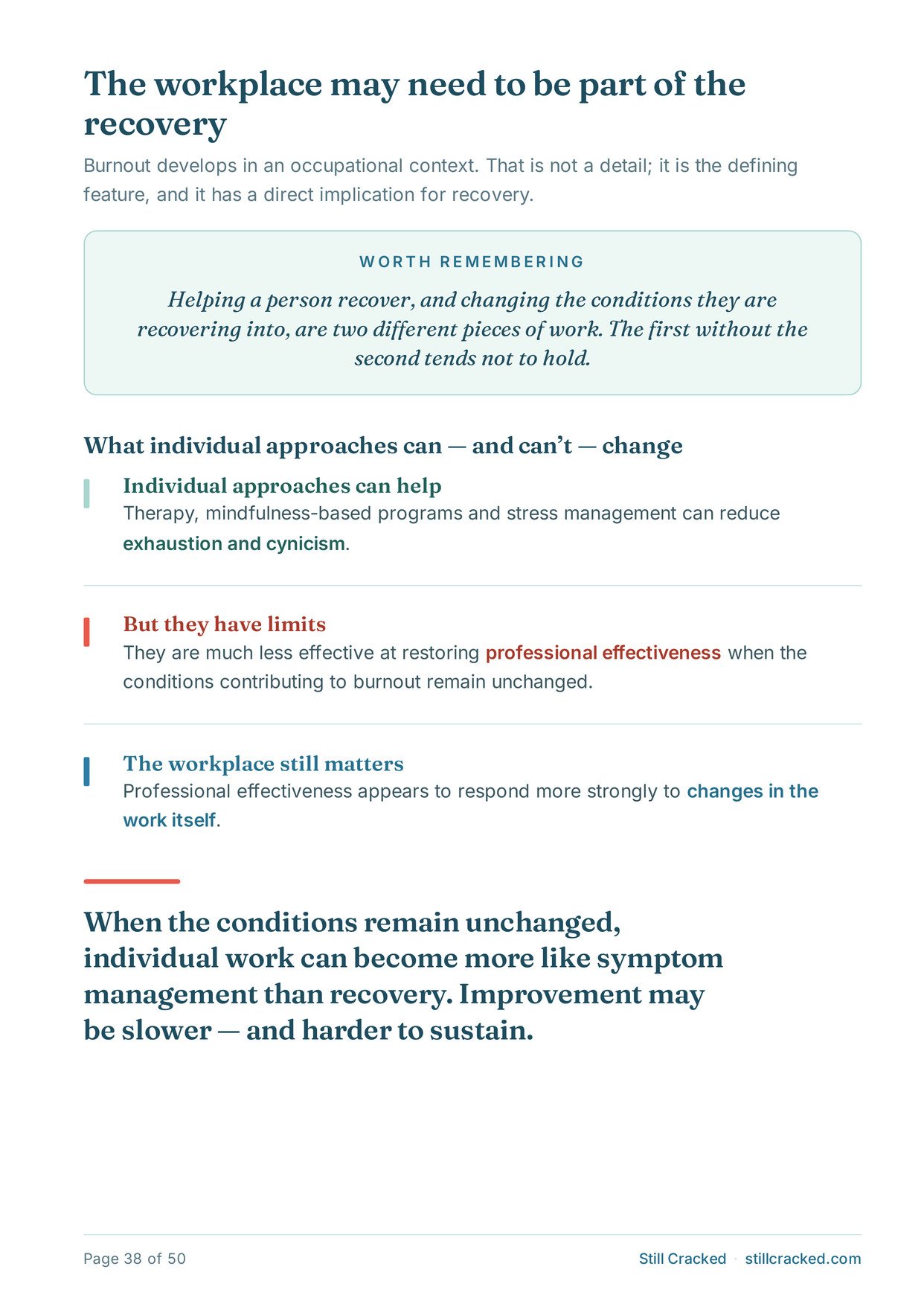 Page 38 — what individual approaches can and cannot change, and why the workplace matters